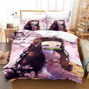 Parure de lit Nezuko Kamado Demon Slayer Manga Mignon, Amant de Nezuko Kamado 5 Housse De Couette Ensemble De Literie
