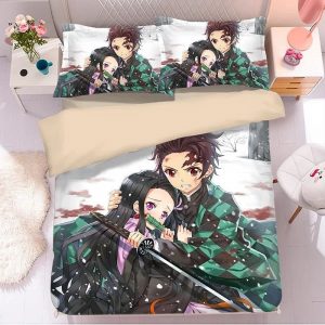 Parure de lit Demon Slayer Kimetsu No Yaiba tanjiro nezuko 4 Housse De Couette Ensemble De Literie
