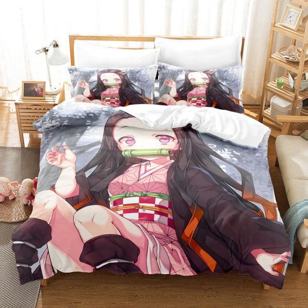 Parure de lit Nezuko Kamado Demon Slayer Manga mignon, amoureux de Nezuko Kamado Housse De Couette Ensemble De Literie