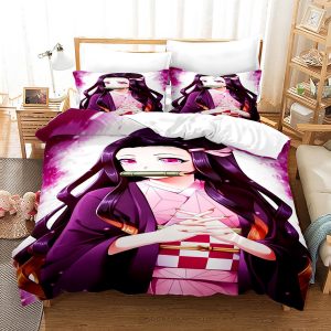 Parure de lit Nezuko Kamado Demon Slayer Manga Mignon, Amant de Nezuko Kamado 4 Housse De Couette Ensemble De Literie