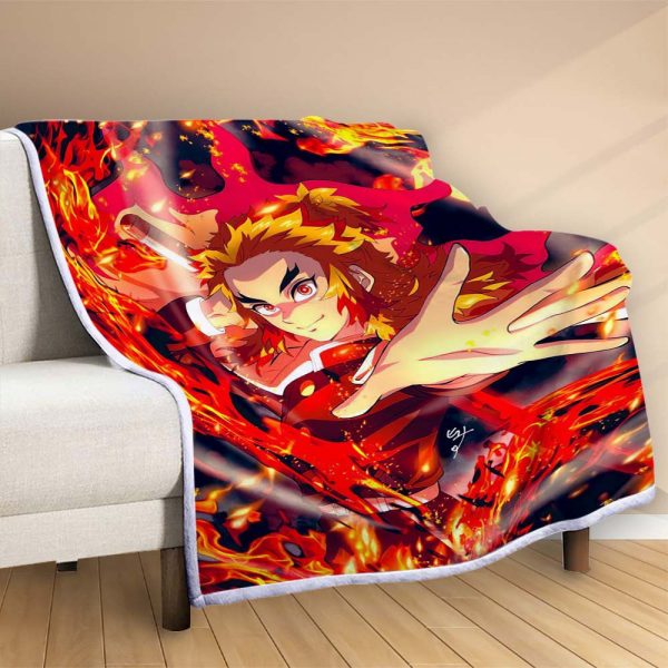 Couverture Rengoku Demon Slayer Kimetsu no Yaiba Plaid Polaire Plaid Canapé – Image 2