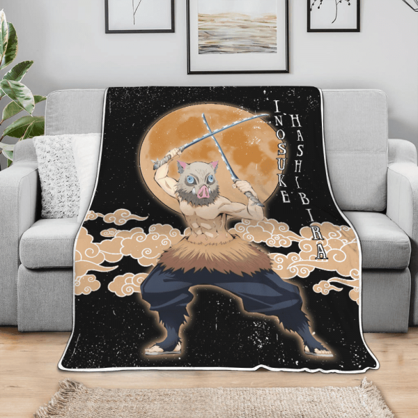 Couverture Inosuke Hashibira Demon Slayer Plaid Polaire Plaid Canapé – Image 3