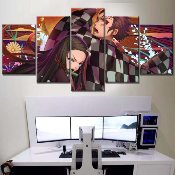Tableau Tanjiro Nezuko Demon Slayer Kimetsu No Yaiba Toile Avec Cadre – Image 2