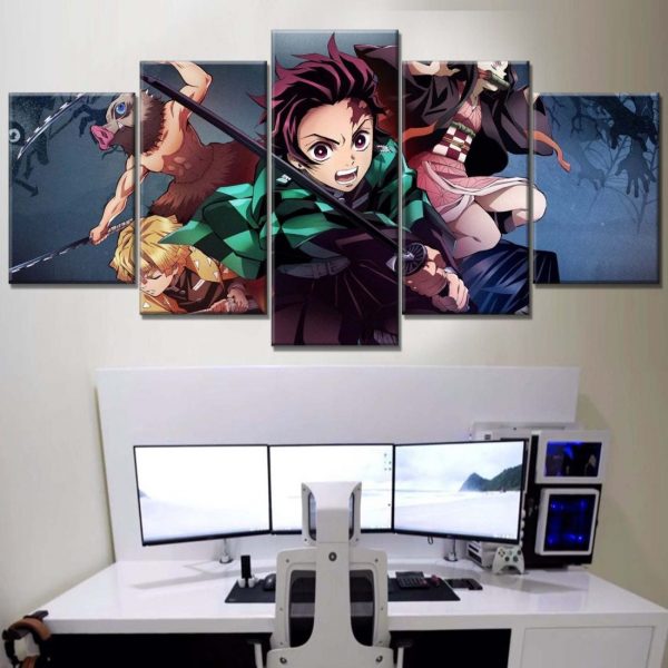 Tableau Demon Slayer Kimetsu No Yaiba Tous les personnages 3 Toile Avec Cadre – Image 2