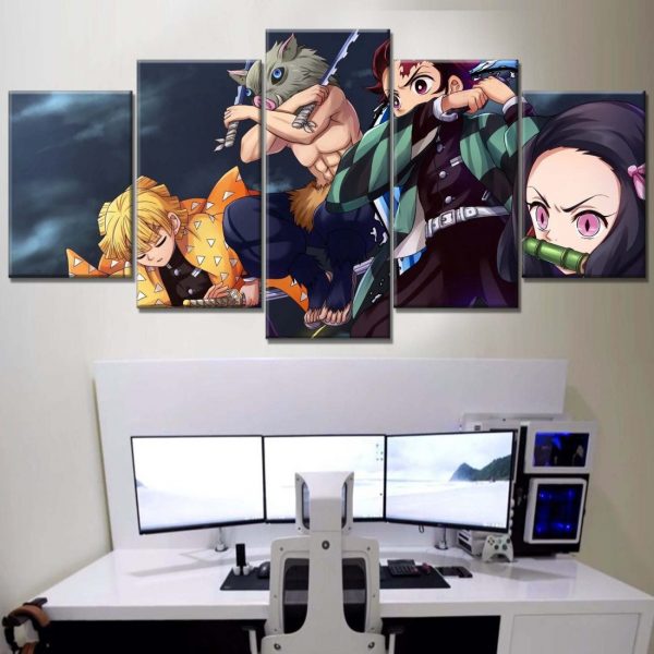 Tableau Demon Slayer Kimetsu No Yaiba Tous les personnages 4 Toile Avec Cadre – Image 2