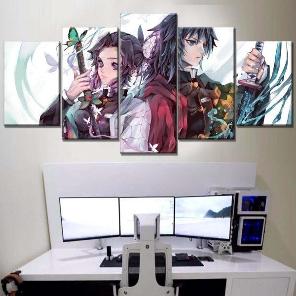 Tableau Shinobu Giyu Tomioka Demon Slayer Kimetsu No Yaiba Toile Avec Cadre – Image 2