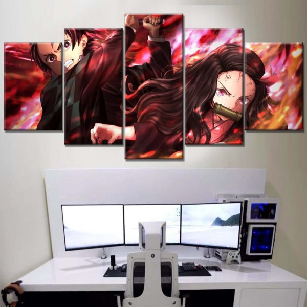 Tableau Tanjiro Nezuko Demon Slayer Kimetsu No Yaiba 4 Toile Avec Cadre – Image 2