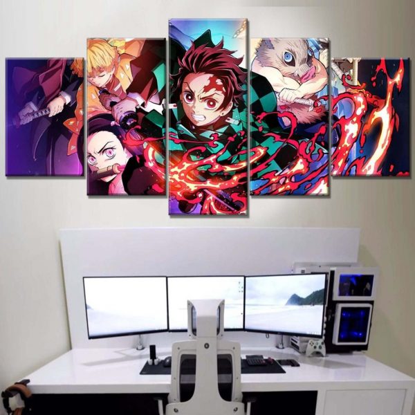 Tableau Demon Slayer Kimetsu No Yaiba Tous les personnages 5 Toile Avec Cadre – Image 2