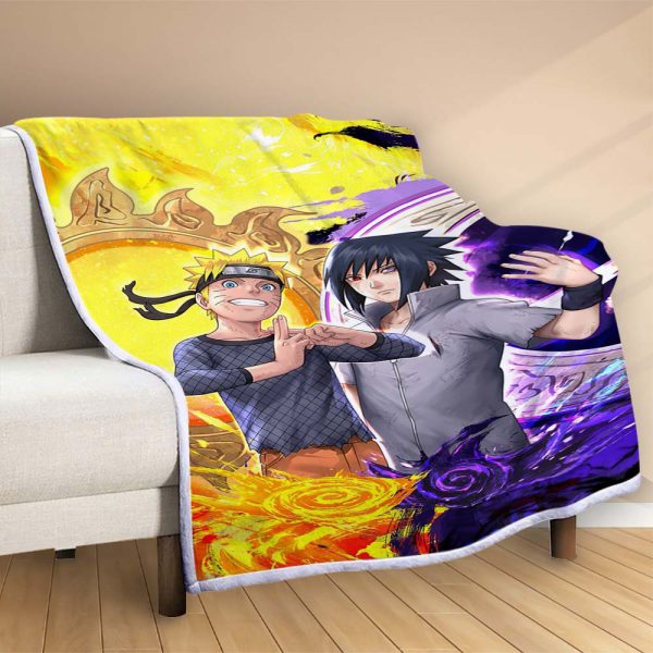 Plaid Naruto Uzumaki et Sasuke Uchiwa 1002 Couverture Polaire Plaid Canapé – Image 2