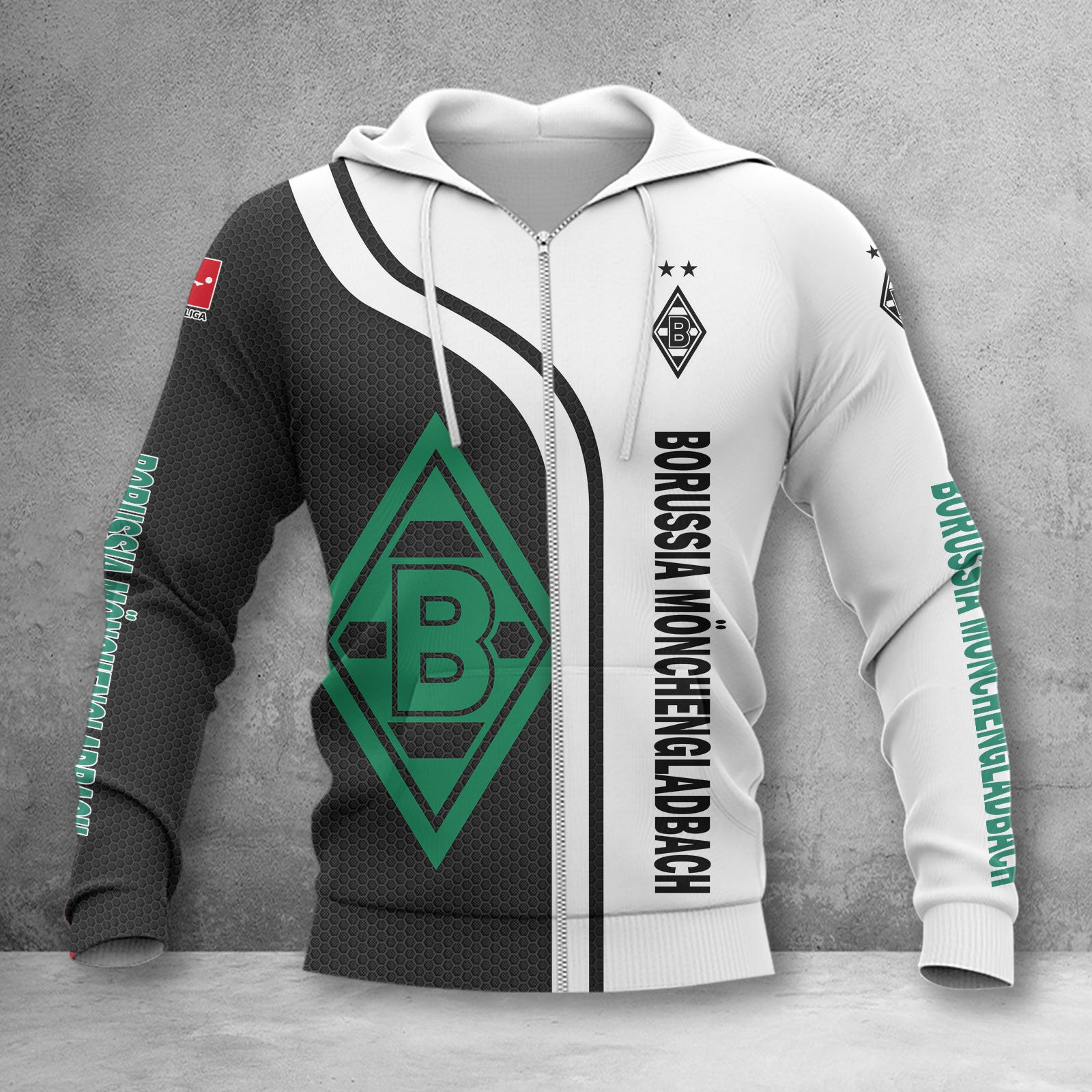 Borussia Mönchengladbach Hoodie Zip Herren | BMG Kapuzenjacke mit Reißverschluss WINA2504