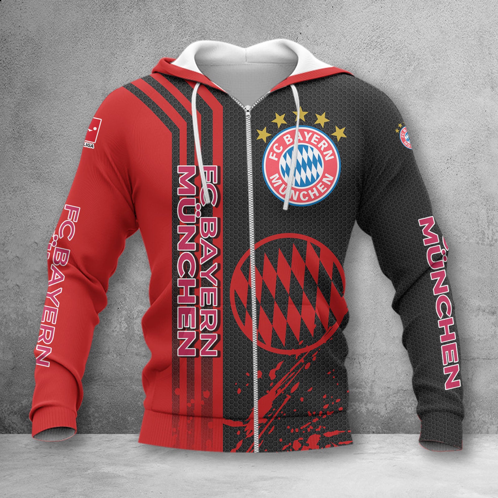 Bayern München Hoodie Zip Herren | FCB Kapuzenjacke mit Reißverschluss WINA2748