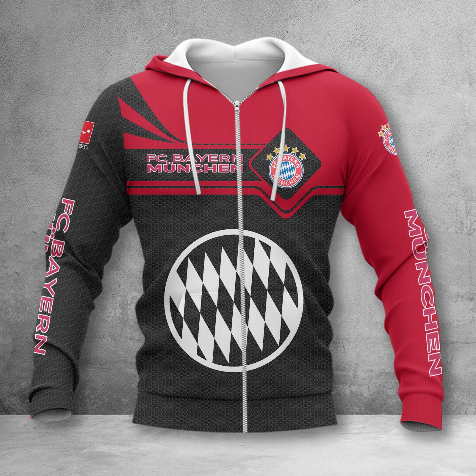 Bayern München Hoodie Zip Herren | FCB Kapuzenjacke mit Reißverschluss WINA3161