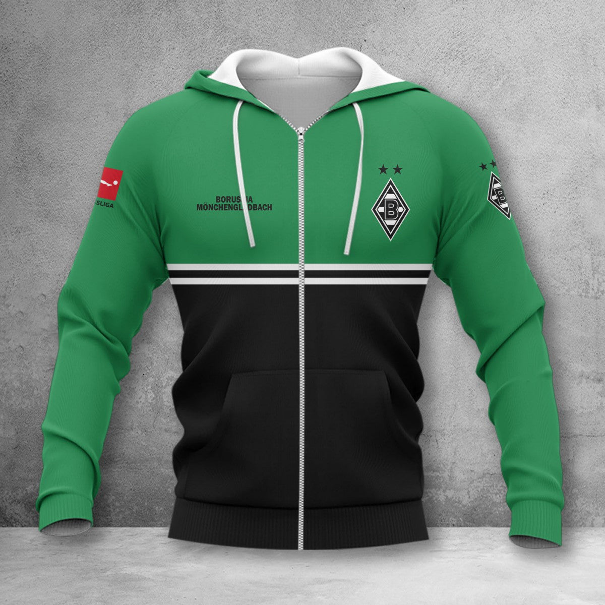 Borussia Mönchengladbach Hoodie Zip Herren | BMG Kapuzenjacke mit Reißverschluss WINA11837